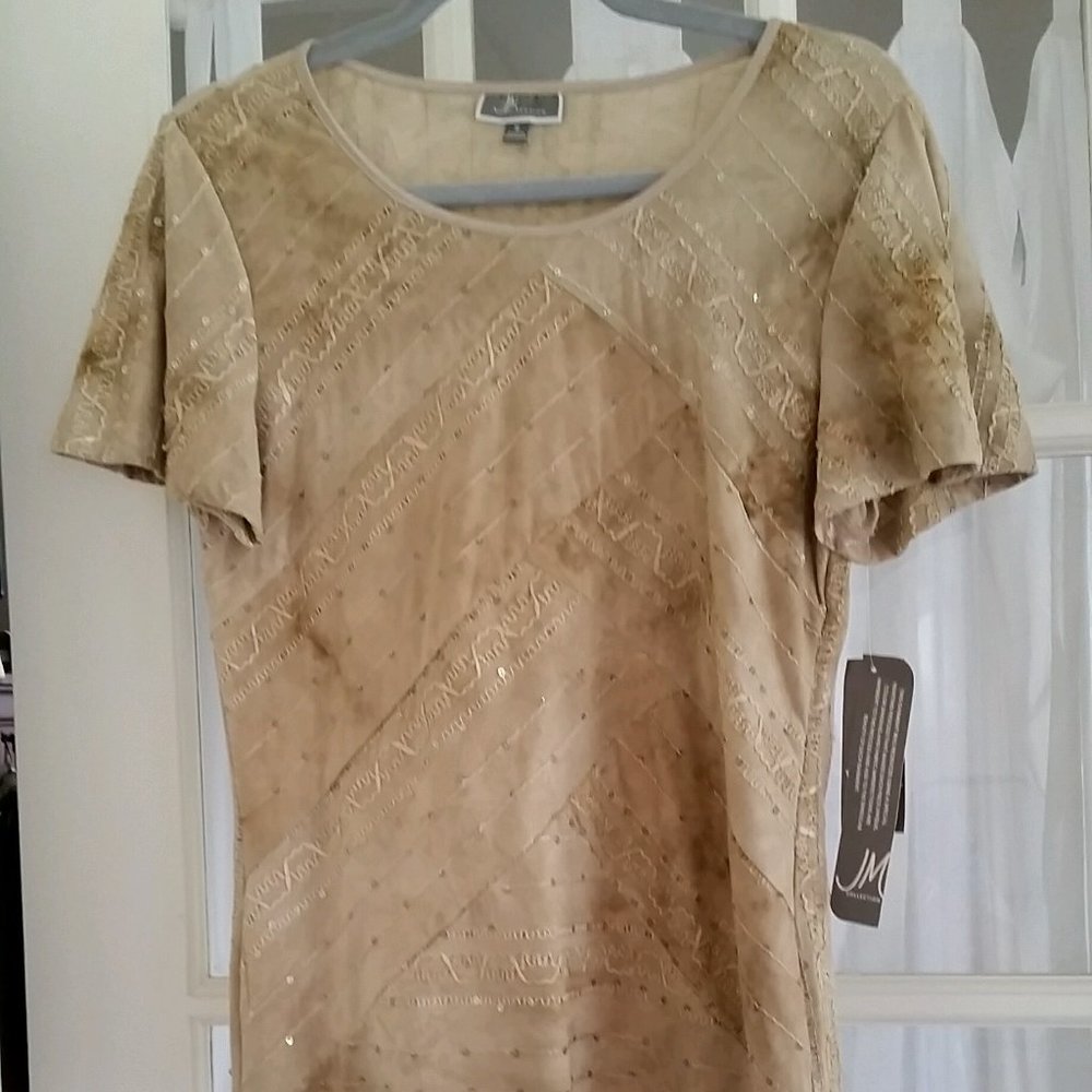 JM Collection Tie-Dye Shading with sequins blouse-Taupe. NWT